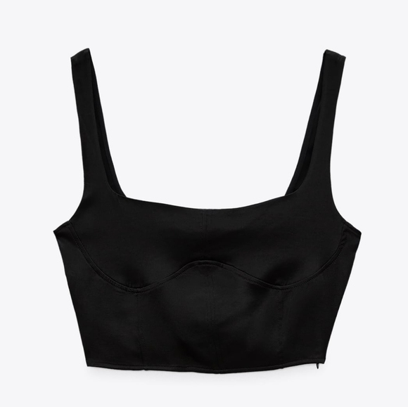 Zara Tops - ZARA BLACK SATIN EFFECT CROP TOP